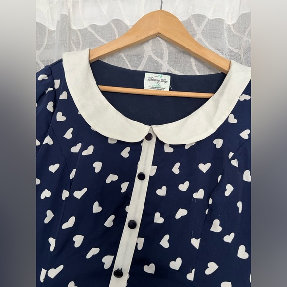 Unique vintage navy and white heart polka dot a-line vintage inspired dress 12-L - Picture 6 of 14